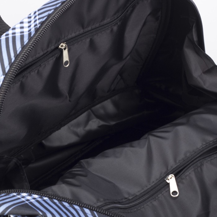 Сумка дорожная трансформер, 1 отдел, 2 наружных кармана, ремень, голубая клетка