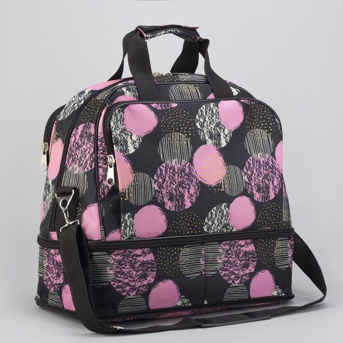 Сумка дорожная трансформер, 1 отдел, 2 наружных кармана, ремень, розовые круги