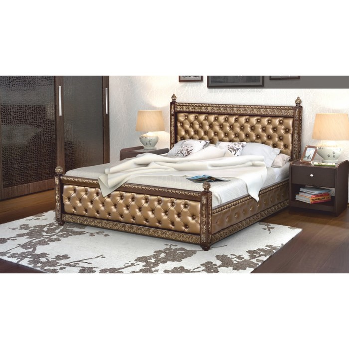 Кровать «Триумф» с ПМ, 180 × 200 см, ортопедическое основание, цвет коричневый/золотой