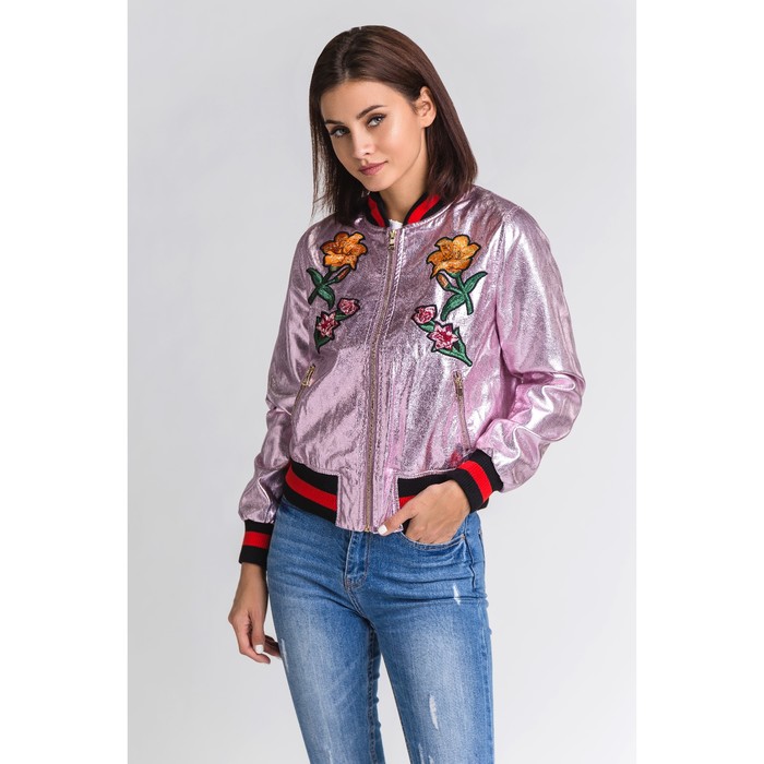Бомбер вышивка р.42, цв. розовый металлик,