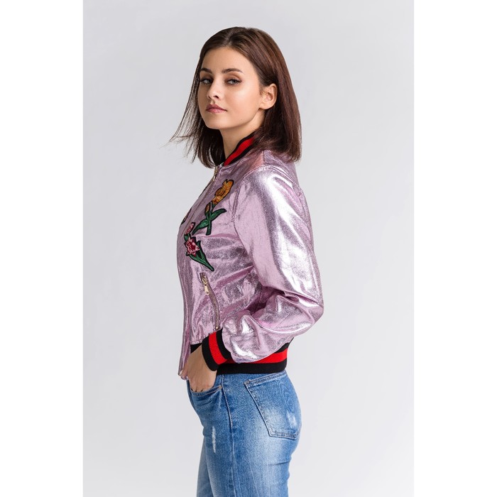 Бомбер вышивка р.42, цв. розовый металлик,
