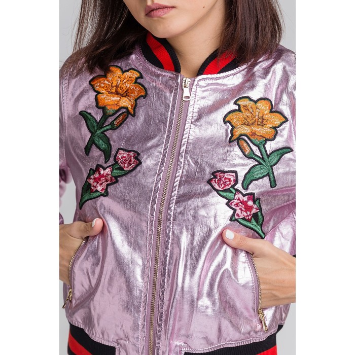 Бомбер вышивка р.42, цв. розовый металлик,