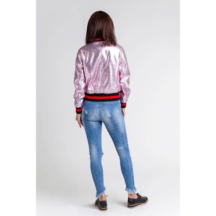 Бомбер вышивка р.44, цв. розовый металлик,