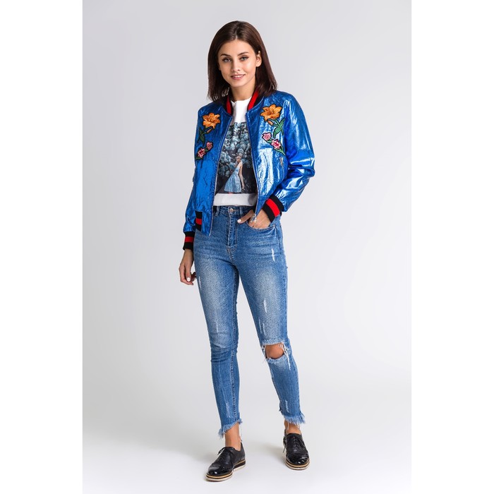 Бомбер вышивка р.42, цв. синий металлик,