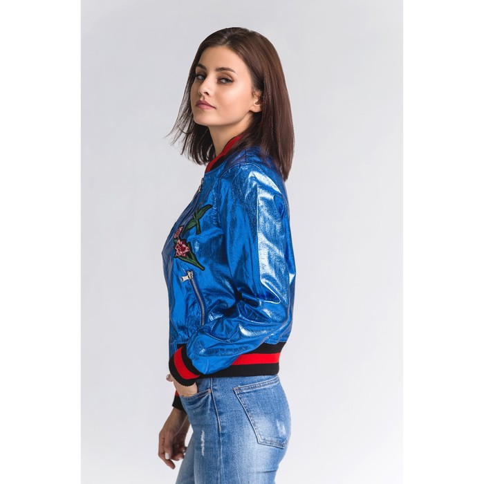 Бомбер вышивка р.42, цв. синий металлик,