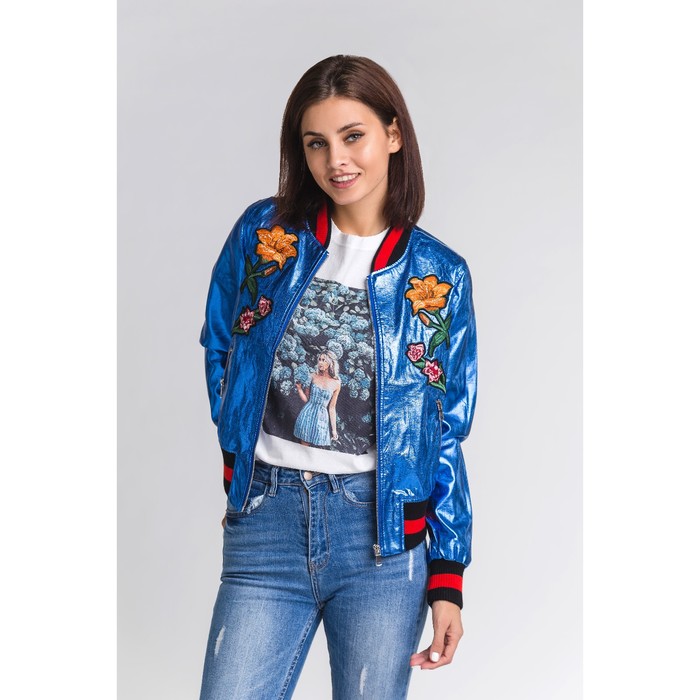 Бомбер вышивка р.42, цв. синий металлик,