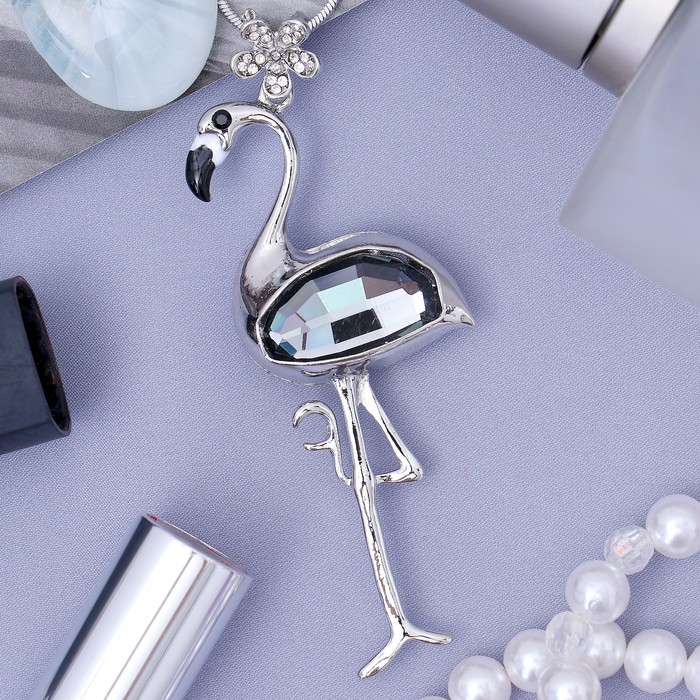 Кулон "Фламинго", цвет серый в серебре, 72 см