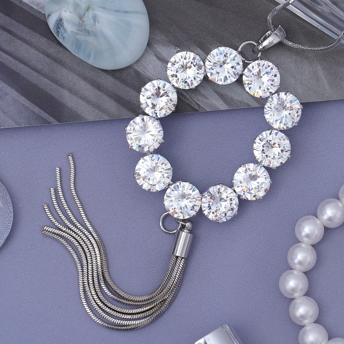 Кулон "Циркон" круг с кистью, цвет белый в серебре, 72 см