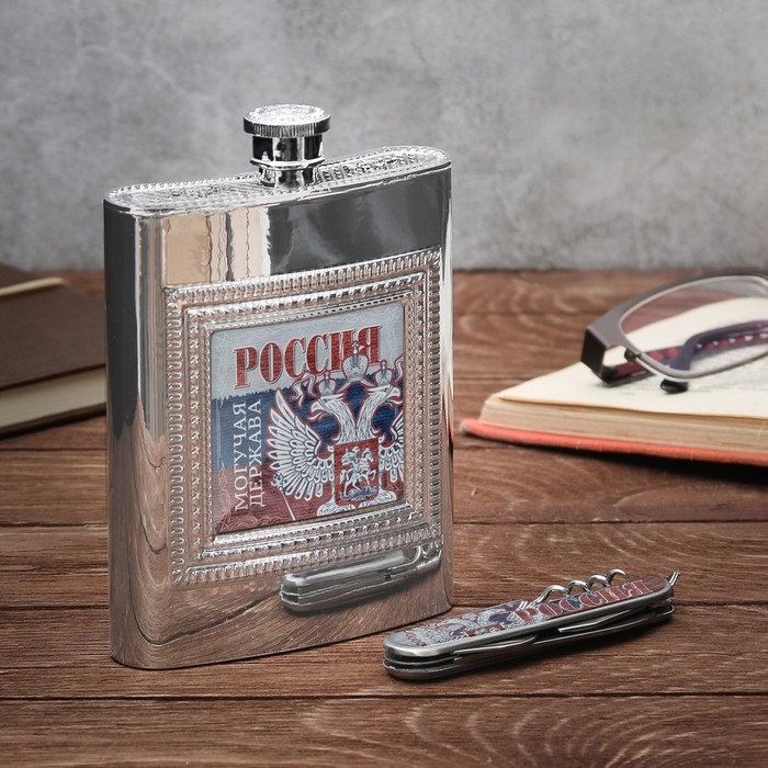Подарочный набор "Россия": фляжка пластик 240 мл, нож-мультитул 9 х 2,5 см