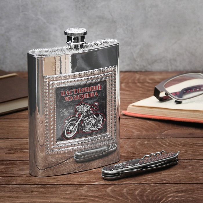 Подарочный набор "Настоящий мужчина": фляжка пластик 240 мл, нож-мультитул 9 х 2,5 см
