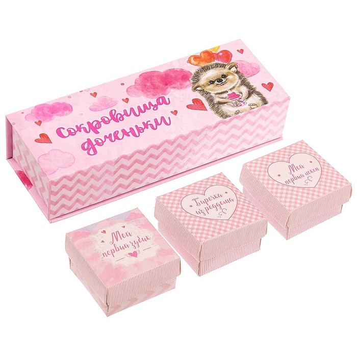 Фотоальбом на 36 фото, памятные коробочки и чехол для бирочки из роддома "Любимая малышка"