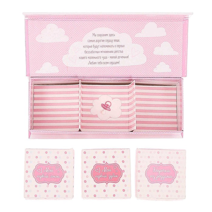 Фотоальбом на 36 фото, памятные коробочки и чехол для бирочки из роддома "Наше маленькое чудо"