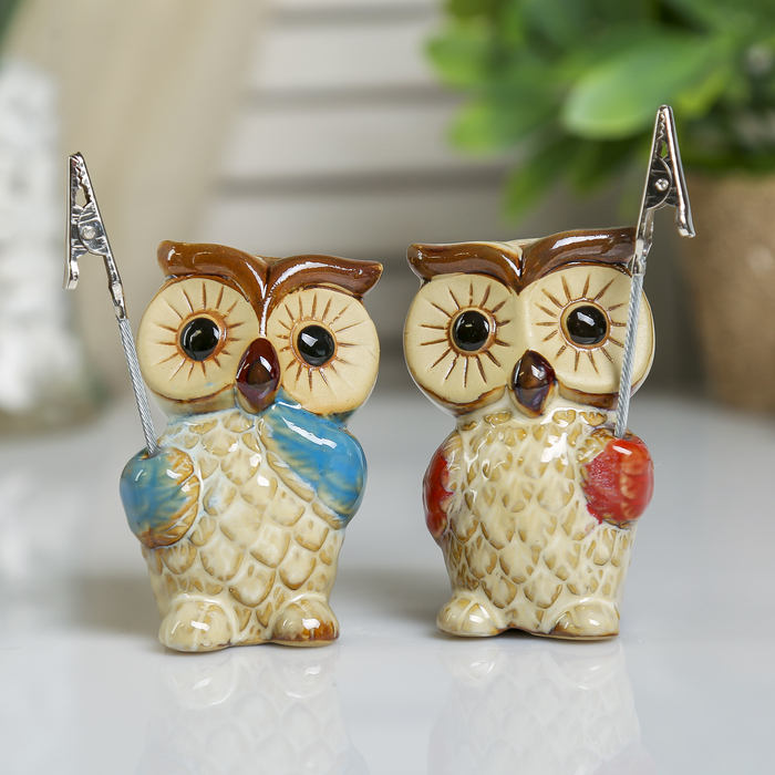 Сувенир керамика держатель для визиток "Совёнок" МИКС 7,3х5х3,8 см