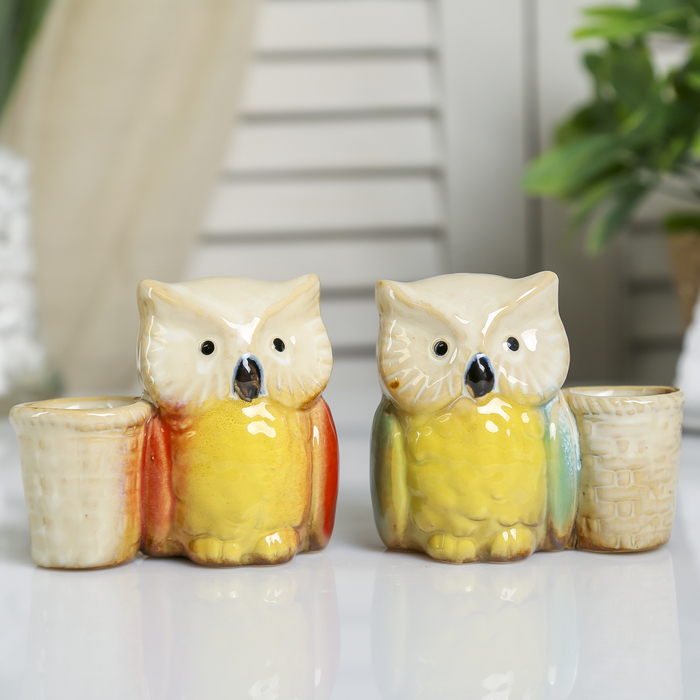 Сувенир керамика подставка для зубочисток "Маленький филин" МИКС 7,5х8,5х5 см