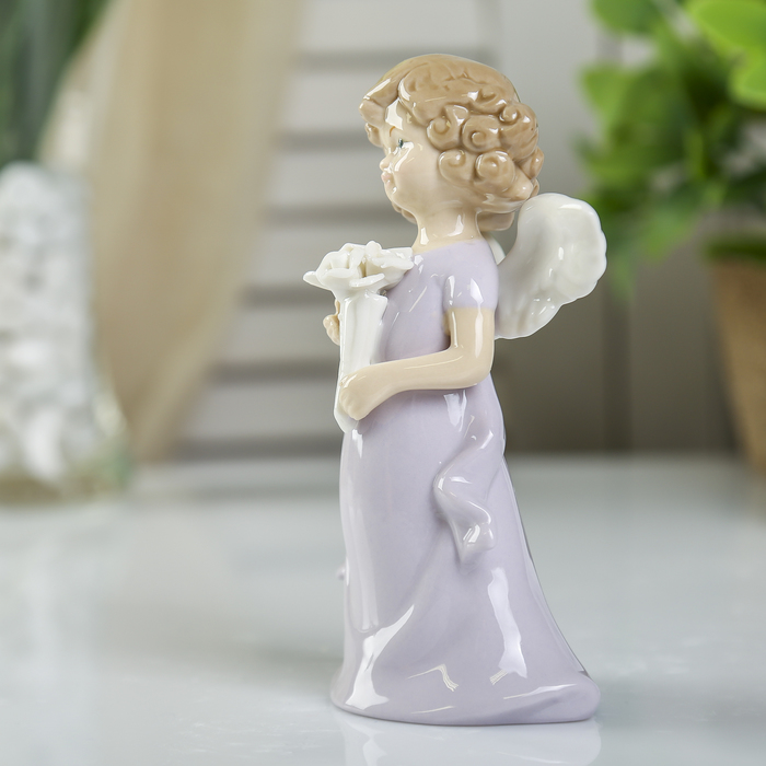 Сувенир керамика "Ангел-девочка с кудрями в цветном платье с букетом" МИКС 14,2х6,3х5,3 см