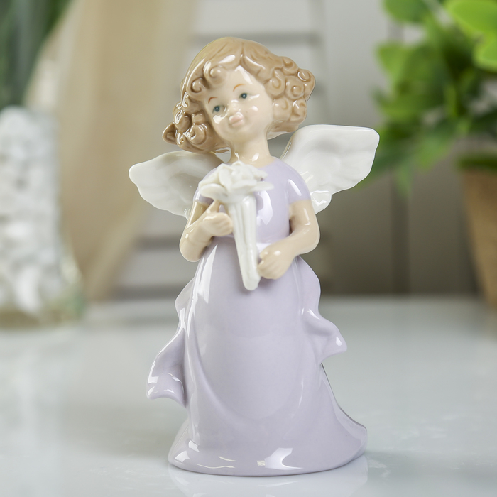 Сувенир керамика "Ангел-девочка с кудрями в цветном платье с букетом" МИКС 14,2х6,3х5,3 см