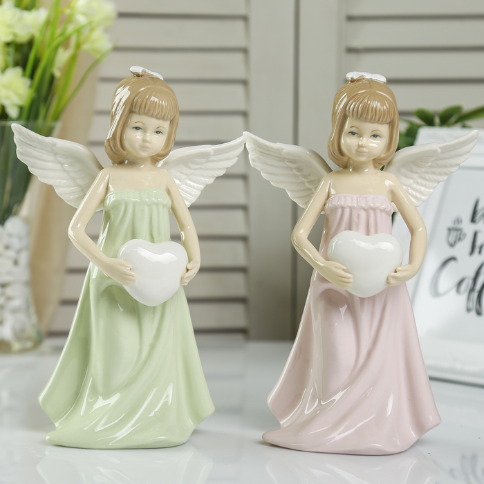 Сувенир керамика "Девочка-ангел в цветном платье с сердцем" МИКС 21,3х14х8 см