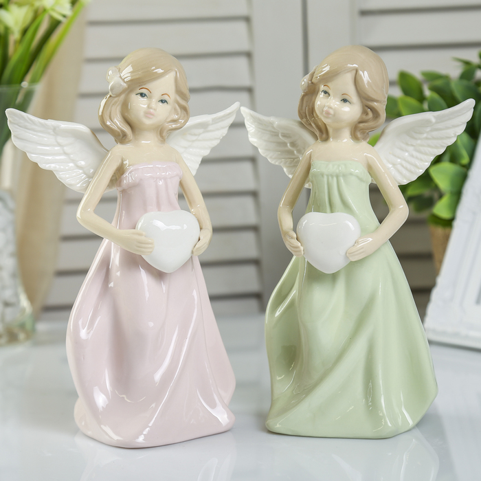 Сувенир керамика "Девочка-ангел в цветном платье с сердечком" МИКС 21х14х8,6 см