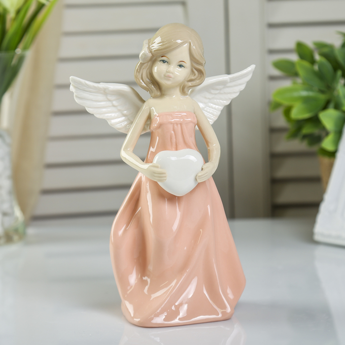 Сувенир керамика "Девочка-ангел в цветном платье с сердечком" МИКС 21х14х8,6 см