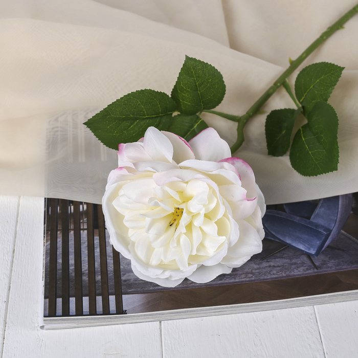 Цветы искусственные "Роза Остина" 9*45 см, белый