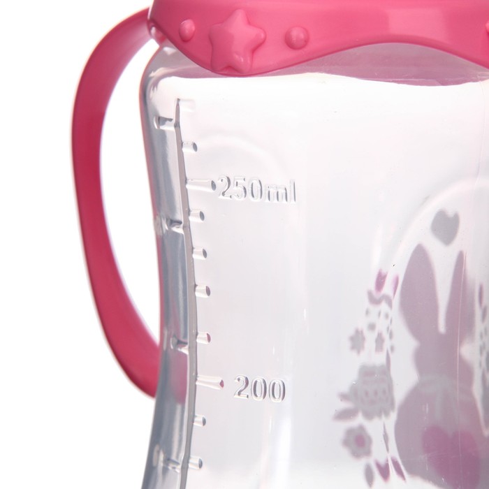 Бутылочка для кормления «Моя зая» детская приталенная, с ручками, 250 мл, от 0 мес., цвет розовый