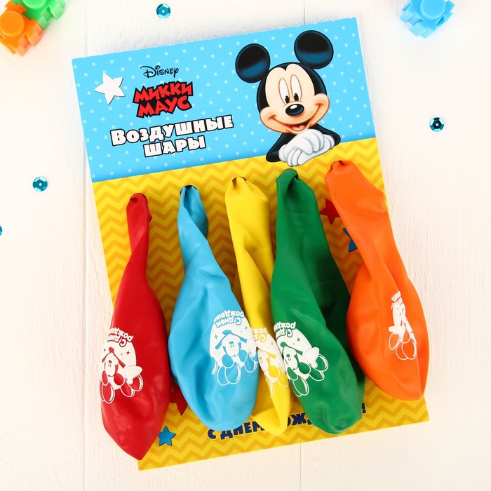 Шар воздушный 12" "С Днем рождения! Микки", Disney, 5 шт