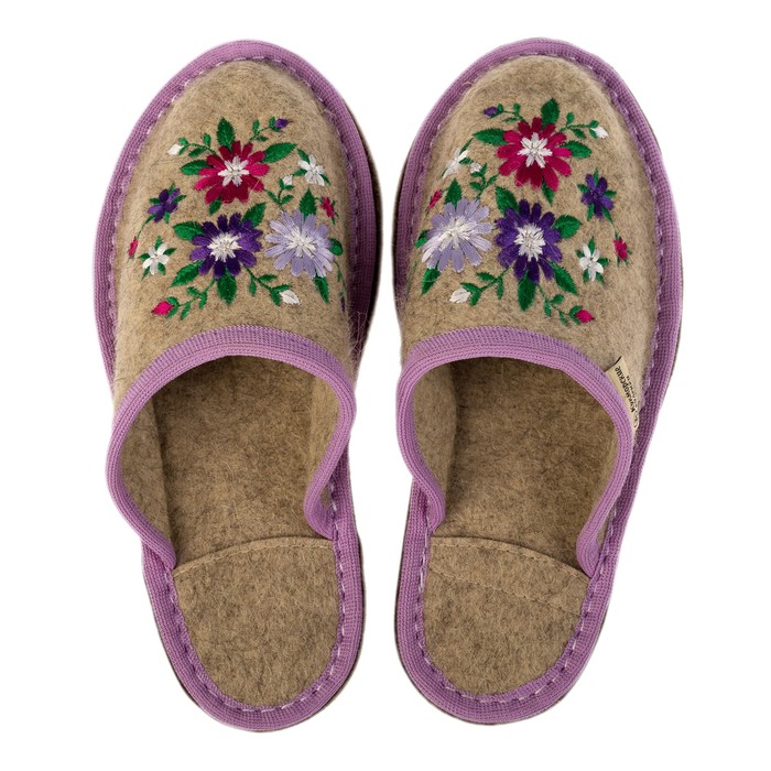 Пантолеты войлочные с вышивкой женские арт. Т-36 (серый) (р. 37)