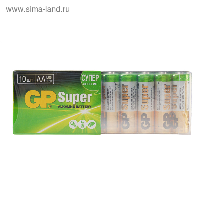 Батарейка алкалиновая GP Super, AA, LR6-10S, 1.5В, спайка, 10 шт. батарейка gp super aa lr6 алкалиновая 4 шт