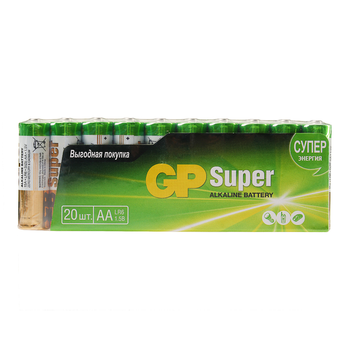 Батарейка алкалиновая GP Super, LR6-20S, АА, спайка, 20 шт