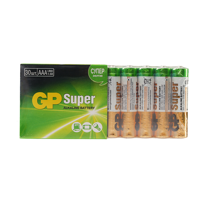 Батарейка алкалиновая GP Super, LR03-30S, ААА, спайка, 30 шт