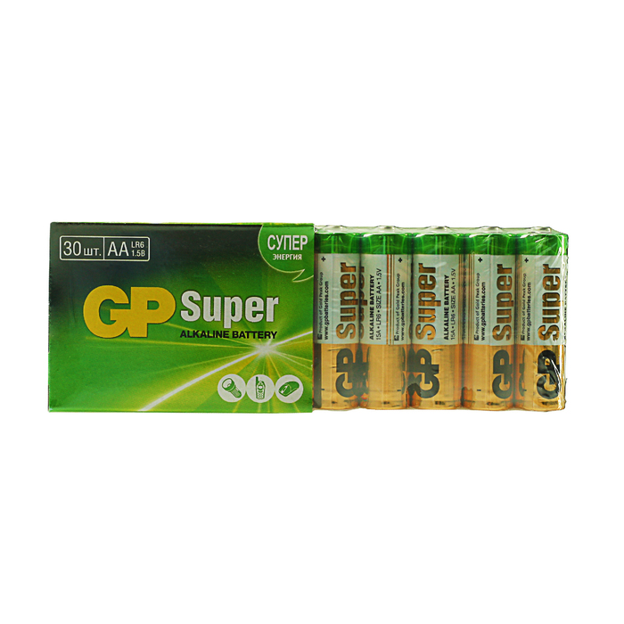 Батарейка алкалиновая GP Super, LR6-30S, АА, спайка, 30 шт