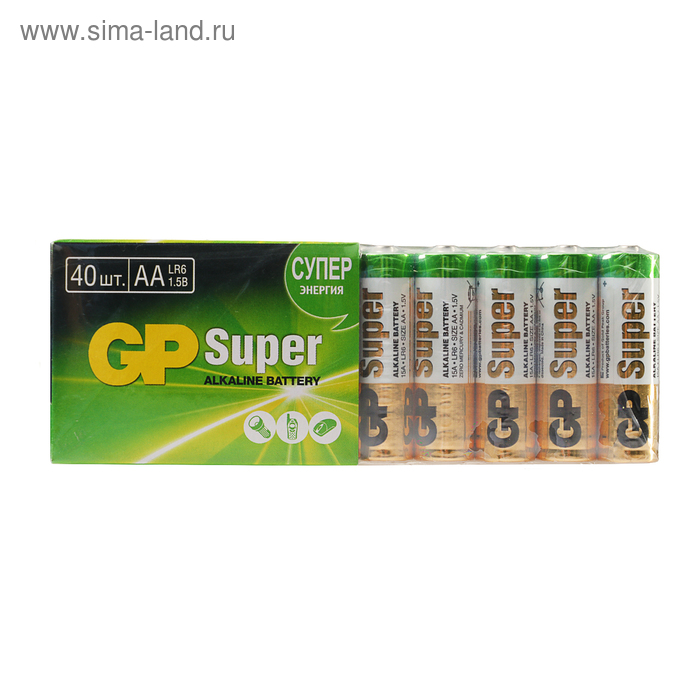 

Батарейка алкалиновая GP Super, AA, LR6-40S, 1.5В, спайка, 40 шт.