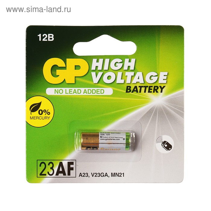 Батарейка алкалиновая GP Mercury Free, А23 (23AF, V23GA, MN21)-1BL, 12В, блистер, 1 шт.