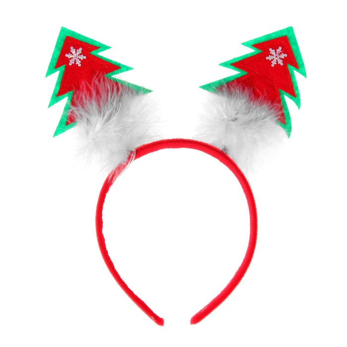 Карнавальный ободок "Елочки",цвет красный с белым пухом