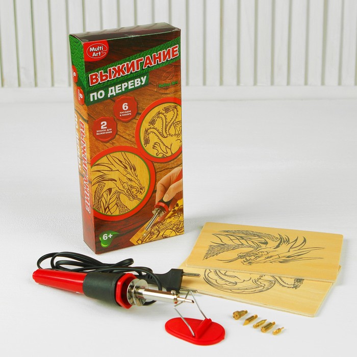 Набор для выжигания "Драконы" выжигательный аппарат, 6 насадок, 2 эскиза A02738-DRG