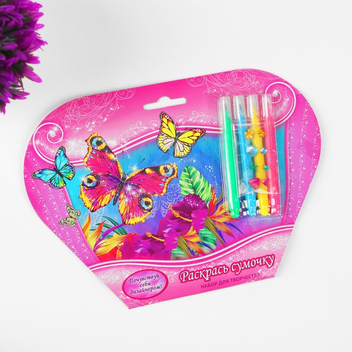 Сумочка для росписи "Цветы&Бабочки" с фломастерами и стразами ST-1506-BTF