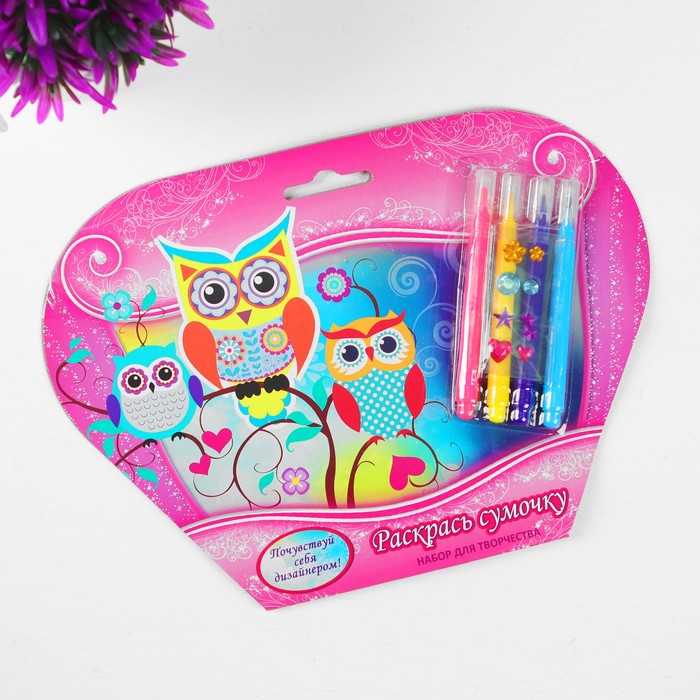 Сумочка для росписи "Совушки" с фломастерами и стразами ST-1507-OWL