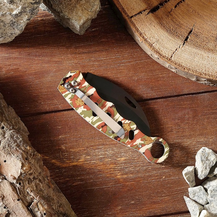 Нож складной, ручка металл, цвет камуфляжный, 11см, без фиксатора, 18*3,5см