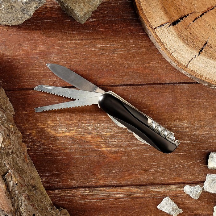 Нож универсальный 11в1 рукоять черная выпуклая 8,5см, лезвие 6см