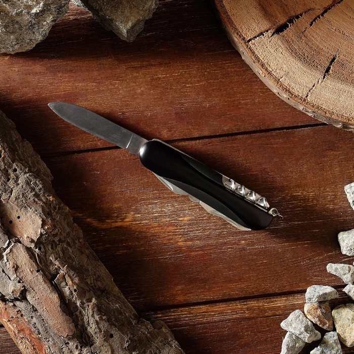 Нож универсальный 11в1 рукоять черная выпуклая 8,5см, лезвие 6см