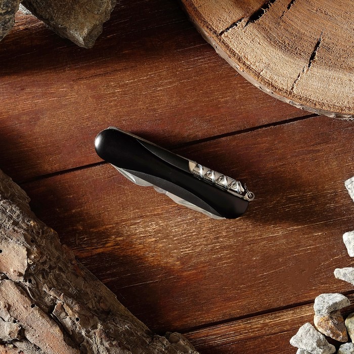 Нож универсальный 11в1 рукоять черная выпуклая 8,5см, лезвие 6см