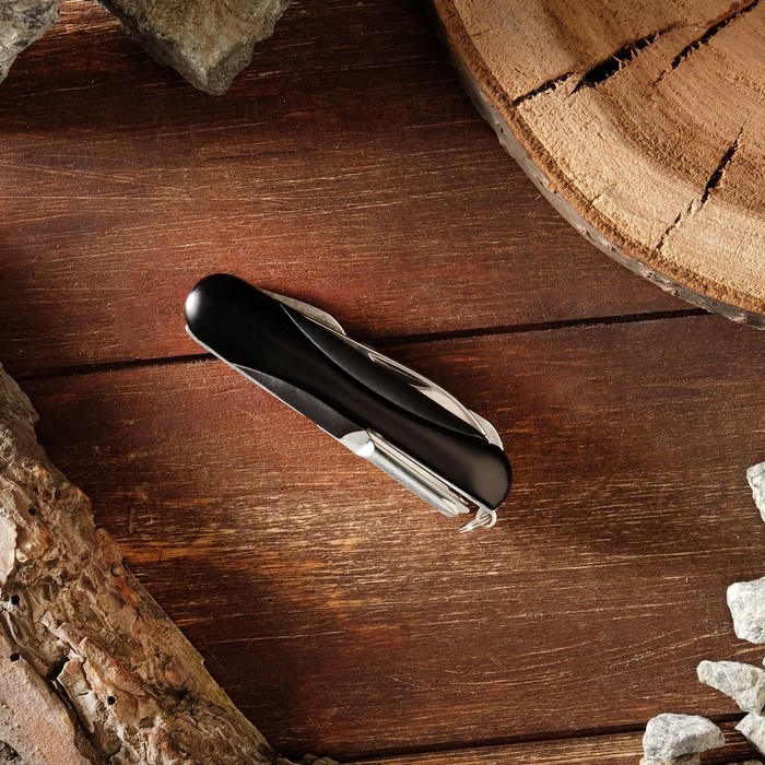 Нож универсальный 11в1 рукоять черная выпуклая 8,5см, лезвие 6см