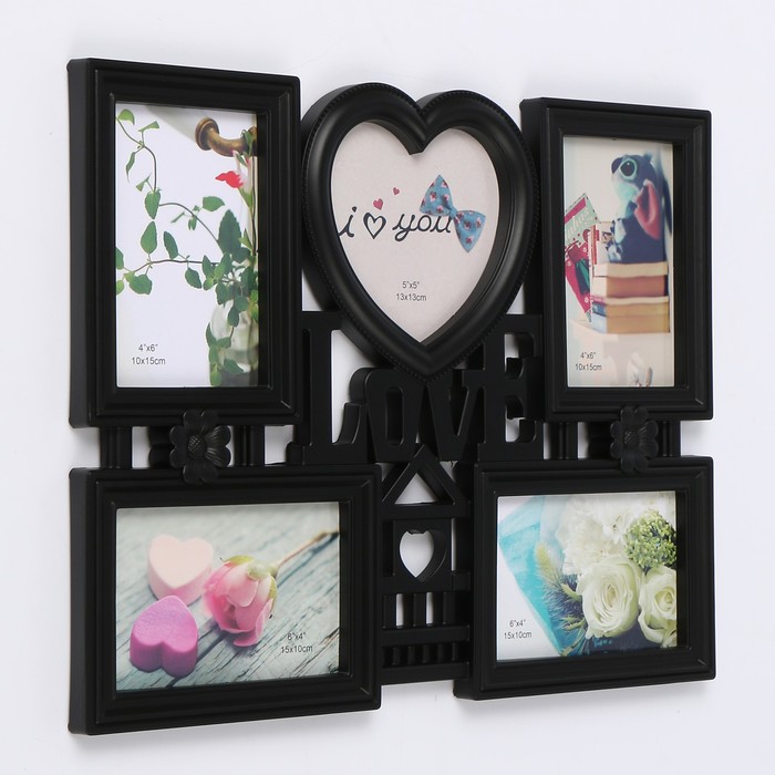 Фоторамка пластик на 5 фото 10х15, 13х13 см "Любимый дом" чёрная 32,5х41,5 см