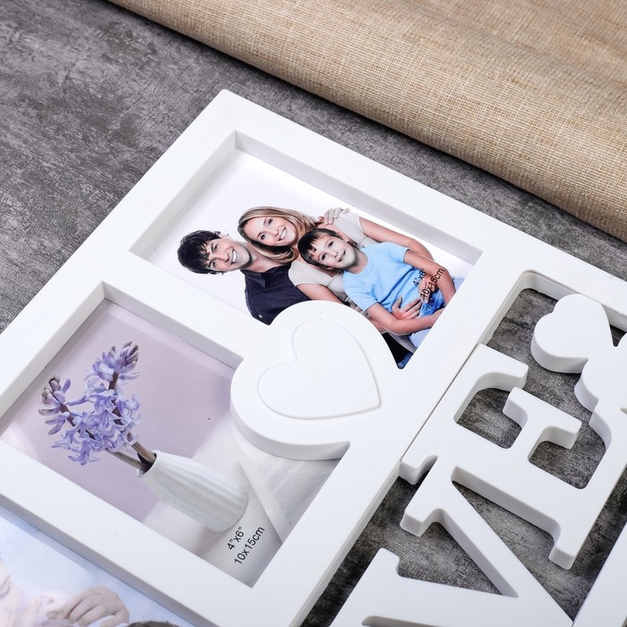 Фоторамка пластик на 4 фото 10х15 см "Любовь. Сердечки" белая 29,5х46,5 см