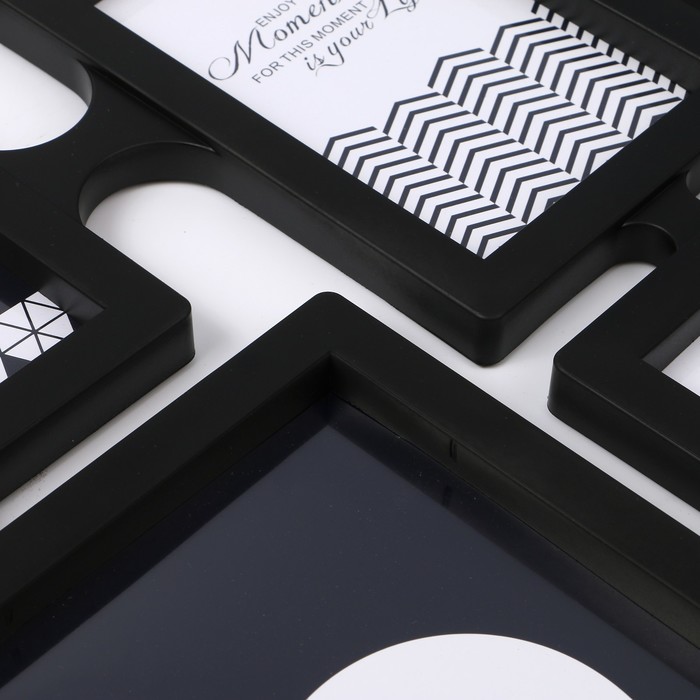 Фоторамка пластик на 9 фото 10х15, 20х15 см "Пазл" чёрная 61х56,5 см