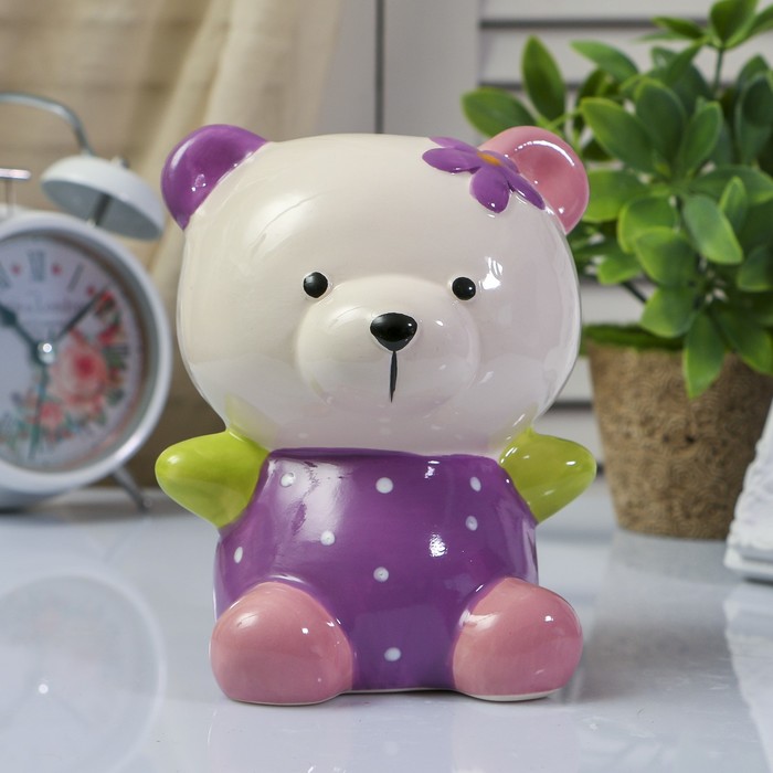 Копилка керамика "Мишка в комбинезоне в горох" МИКС 15х11х10 см