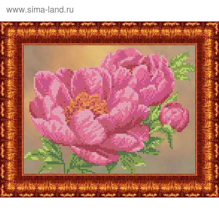 

Канва с нанесённым рисунком для вышивки крестиком «Пионы», размер 21x18 см