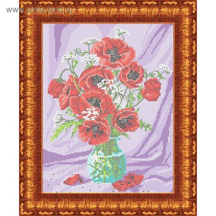 Канва с нанесённым рисунком для вышивки крестиком «Маки в вазе», размер 23x31 см рисунок на ткани конёк маки в вазе 29x39 см