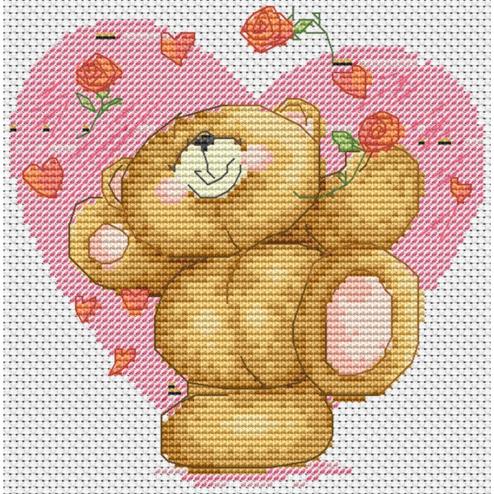 Набор крестом канва с рисунком "Мишка и сердце"