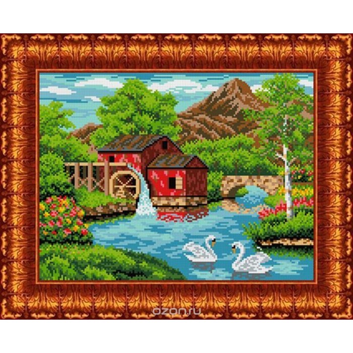 Набор крестом канва с рисунком"Старая мельница"
